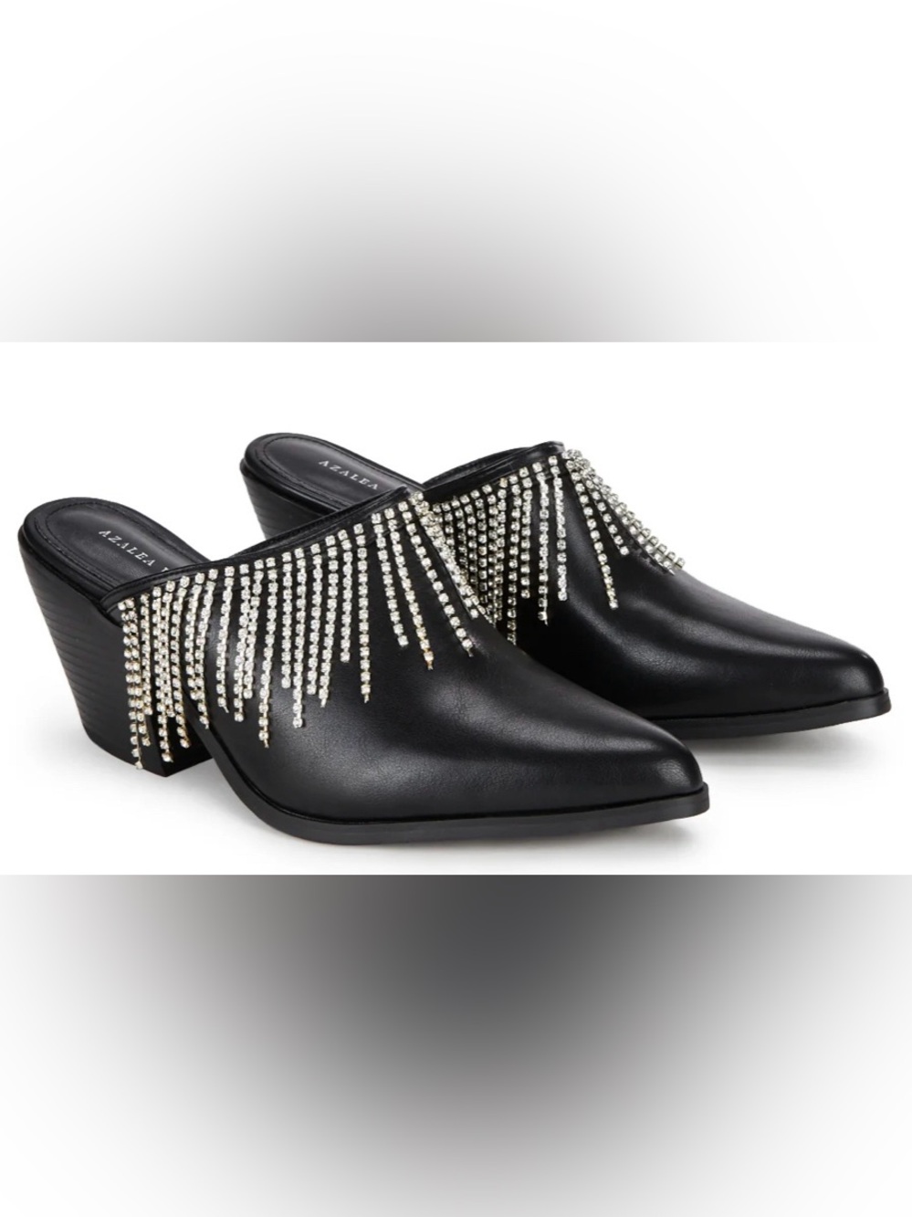Azalea Black Rhinestone Fringe Slip-On Mules